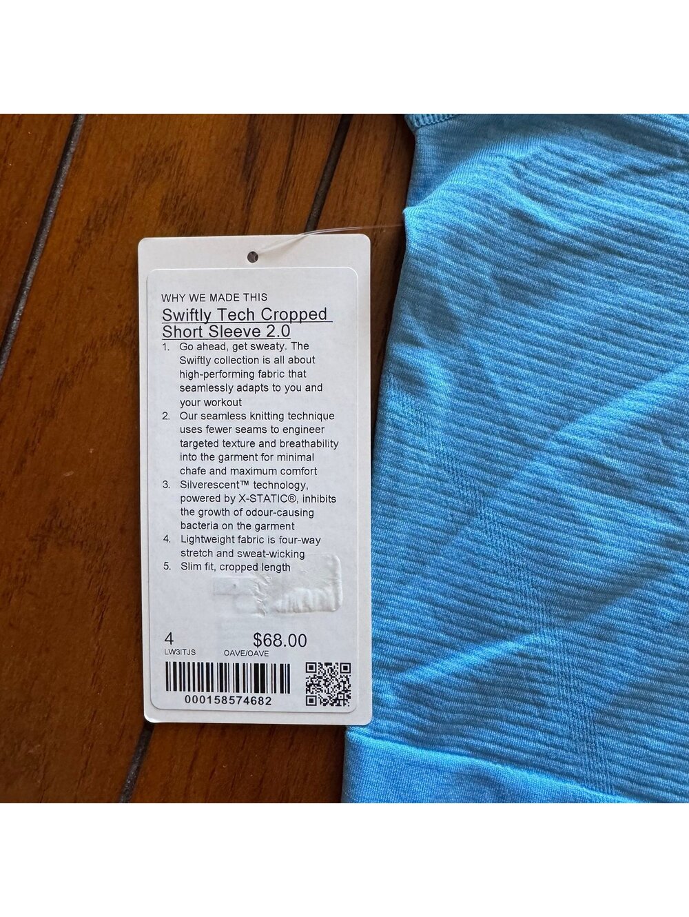 Lululemon Swiftly Tech Cropped Short Sleeve 2.0 Ocean Wave Size 4 NWT - Picture 3 of 5
